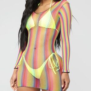 Fashion Nova Rainbow Mesh Swim Coverup